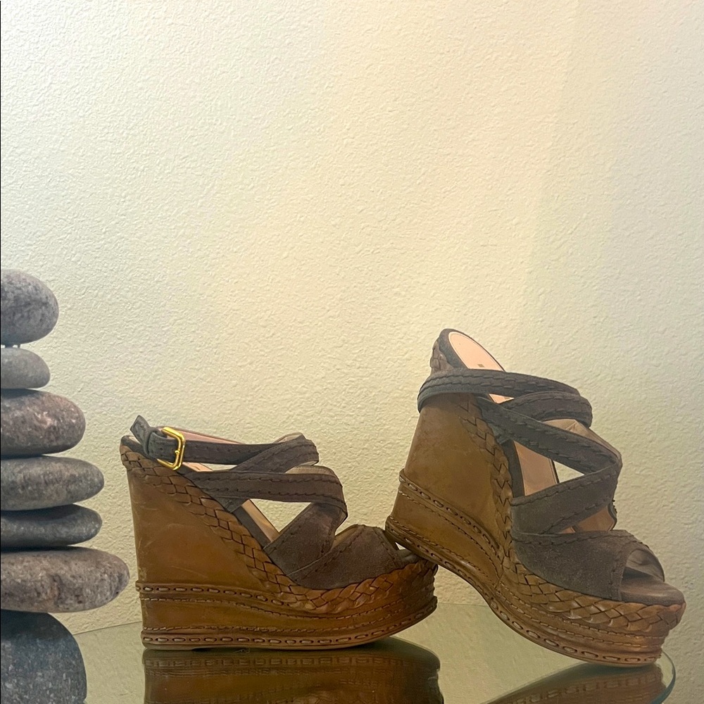 Prada Espadrille strappy woven Wedges Euro sz 39.5